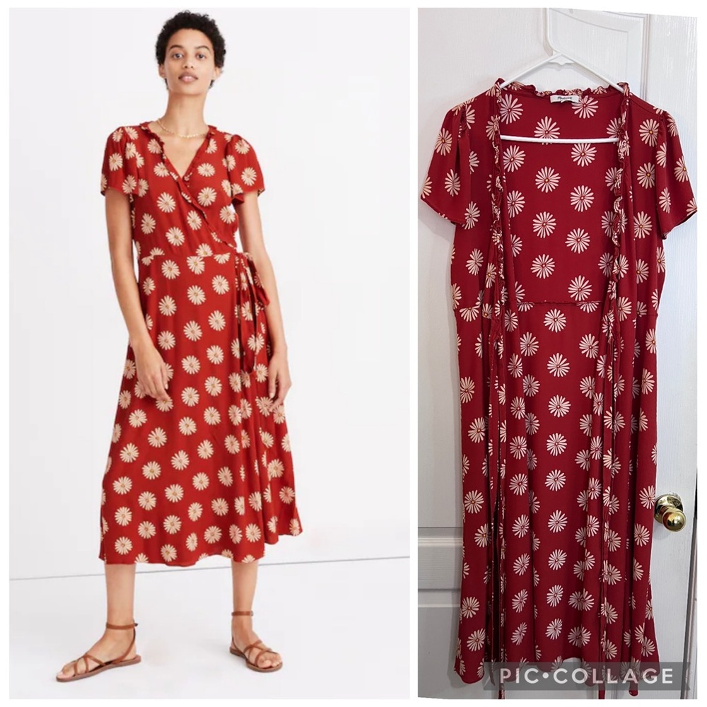 Madewell Red Floral Midi Wrap Dress